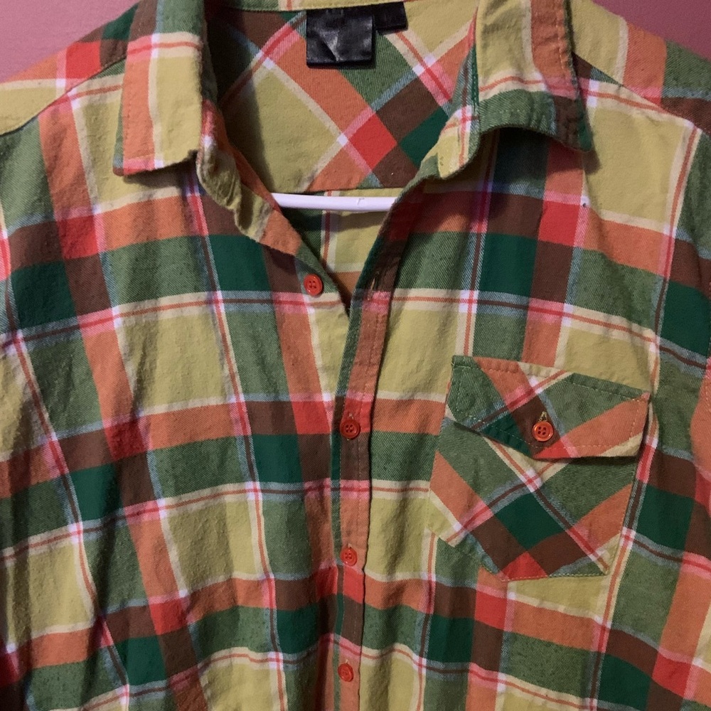 Vintage Mudgie Shirts High Visibility Flannel Medium Orange Yellow Green Plaid